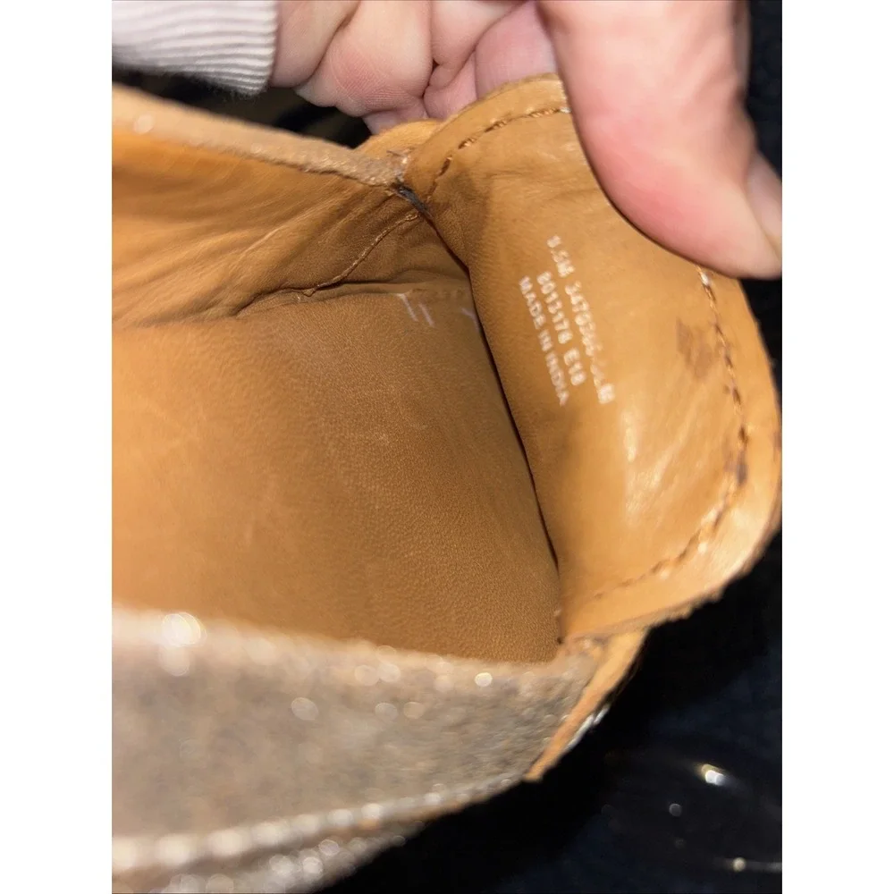 Frye Women's 8.5 M Sedona Seam Tan Leather Metallic Gold Loafer Shoes Flexible